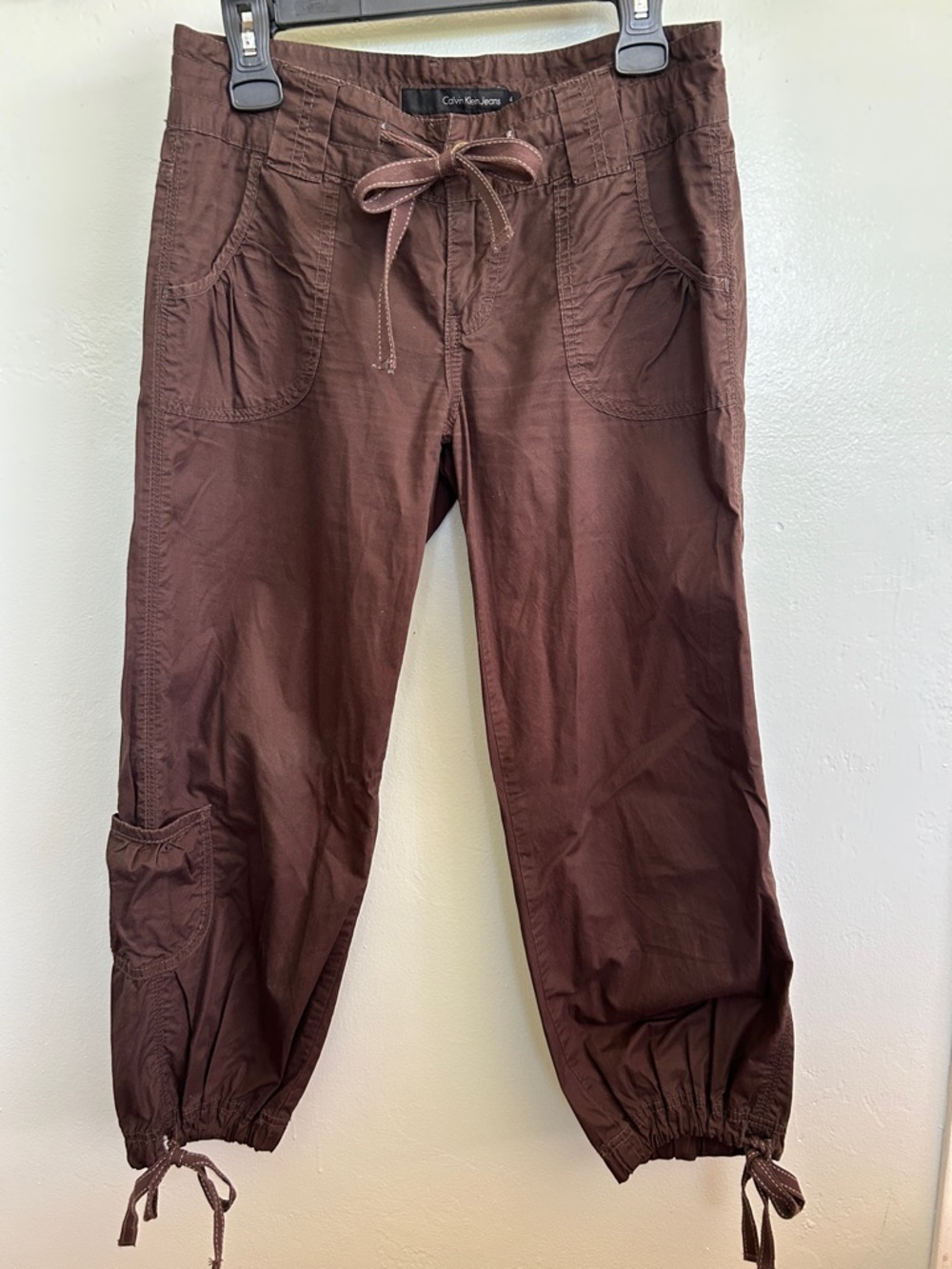 Calvin Klein Women's Brown Cargo Jogger Pants, 100% Cotton